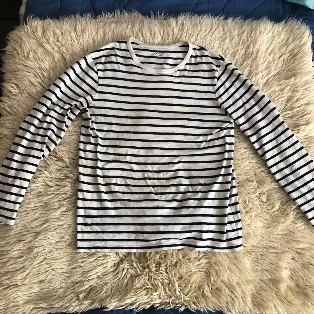 J. Crew Indigo Dyed Striped Long Sleeve Tee Shirt 100%cotton Size M